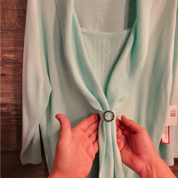 Sag Harbor Light Green Mint Pastel Cardigan Sweater - Picture 9 of 11